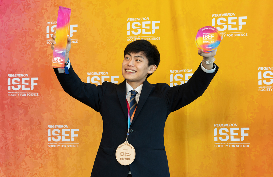 Grand Award Winner ISEF 2026, Phoenix: Hikaru Kuribayashi, 17, of Sapporo, Japan, won first place and received the George D. Yancopoulos Innovator Award of $100,000 for his work to predict how materials can fold in complex ways.