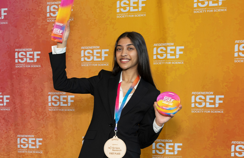 Grand Award Winner ISEF 2026, Phoenix: Lakshmi Agrawal, 18, of Bellevue, Washington, received the Regeneron Young Scientist Award of $75,000 for a sponge that removes salmon-killing pollutants from water.