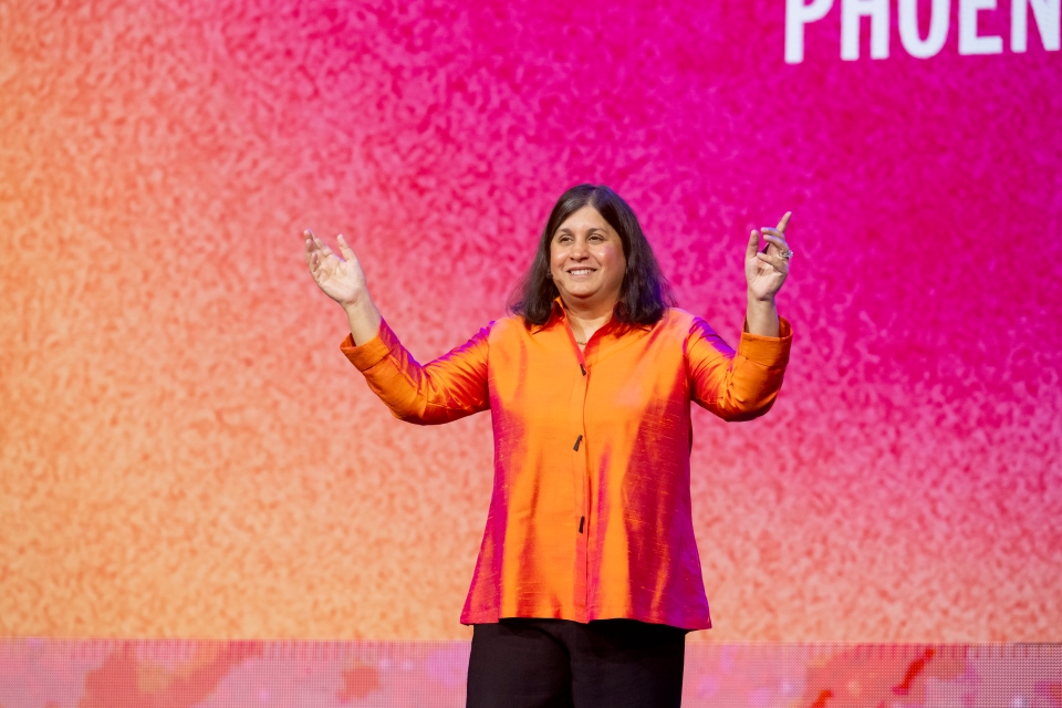 Maya Ajmera speaking on stage