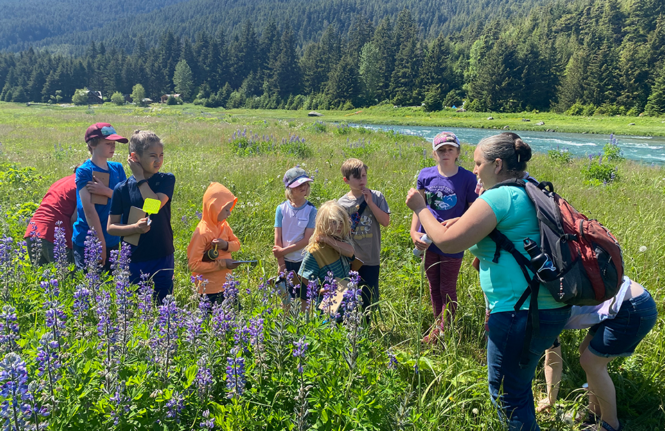 Students learning about the local river systems in Haines, Alaska.