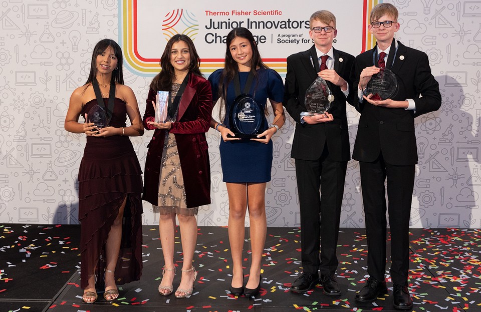 2026: The top five Thermo Fisher JIC winners pose onstage with their awards.