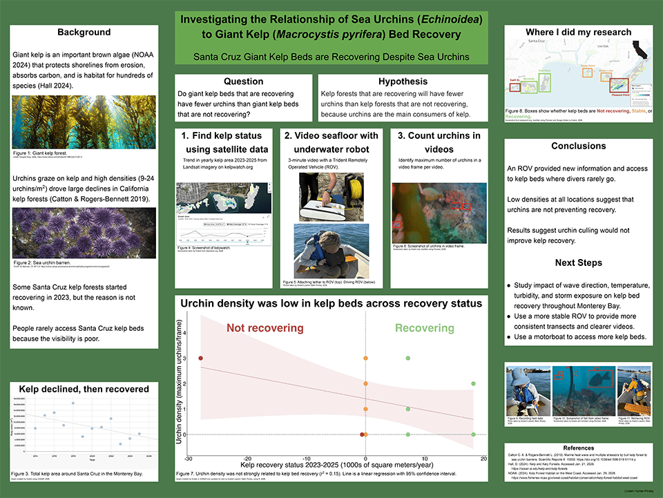 2026 Thermo Fisher Scientific Junior Innovators Challenge Finalist - Linden Hunter-Pinsky: Investigating the Relationship of Sea Urchins to Giant Kelp Bed Recovery